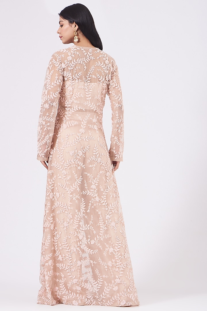 Peach Embroidered Jacket Set by COUTURE BY NIHARIKA at Pernia's Pop Up Shop