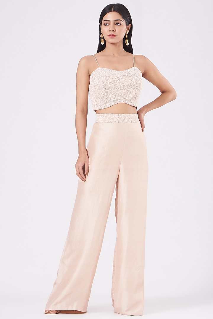 Peach Embroidered Jacket Set by COUTURE BY NIHARIKA at Pernia's Pop Up Shop