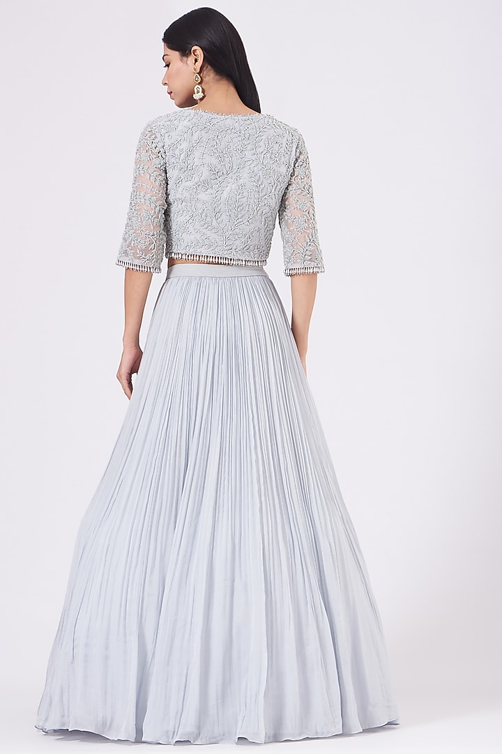 Sky Blue Gathered Wedding Lehenga Set by COUTURE BY NIHARIKA at Pernia's Pop Up Shop