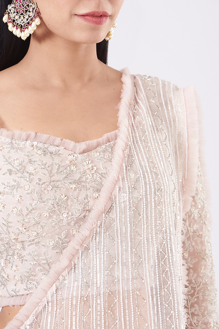 Peach Organza Flared Wedding Lehenga Set by COUTURE BY NIHARIKA at Pernia's Pop Up Shop