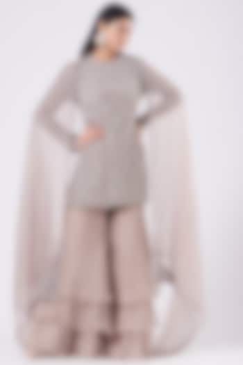 Grey Layered Sharara Set by COUTURE BY NIHARIKA at Pernia's Pop Up Shop