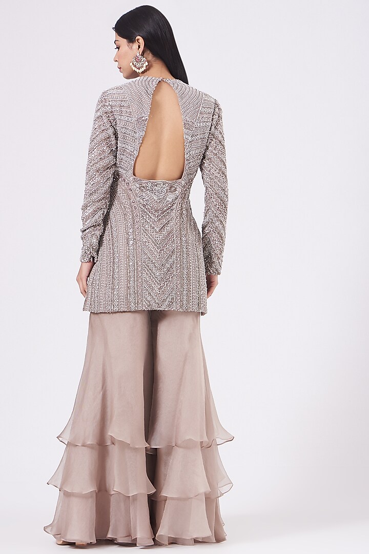Grey Layered Bridal Sharara Set by COUTURE BY NIHARIKA at Pernia's Pop Up Shop