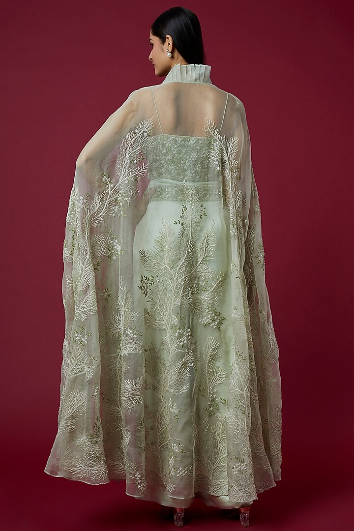 Mint Green Organza Embroidered Cape Set by COUTURE BY NIHARIKA at Pernia's Pop Up Shop