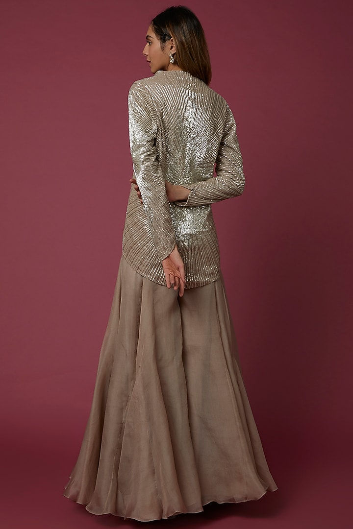Grey Embroidered Jacket Set by COUTURE BY NIHARIKA at Pernia's Pop Up Shop
