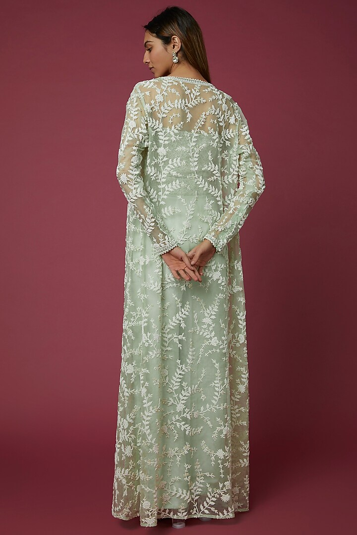 Mint Green Embroidered Jacket Set by COUTURE BY NIHARIKA at Pernia's Pop Up Shop
