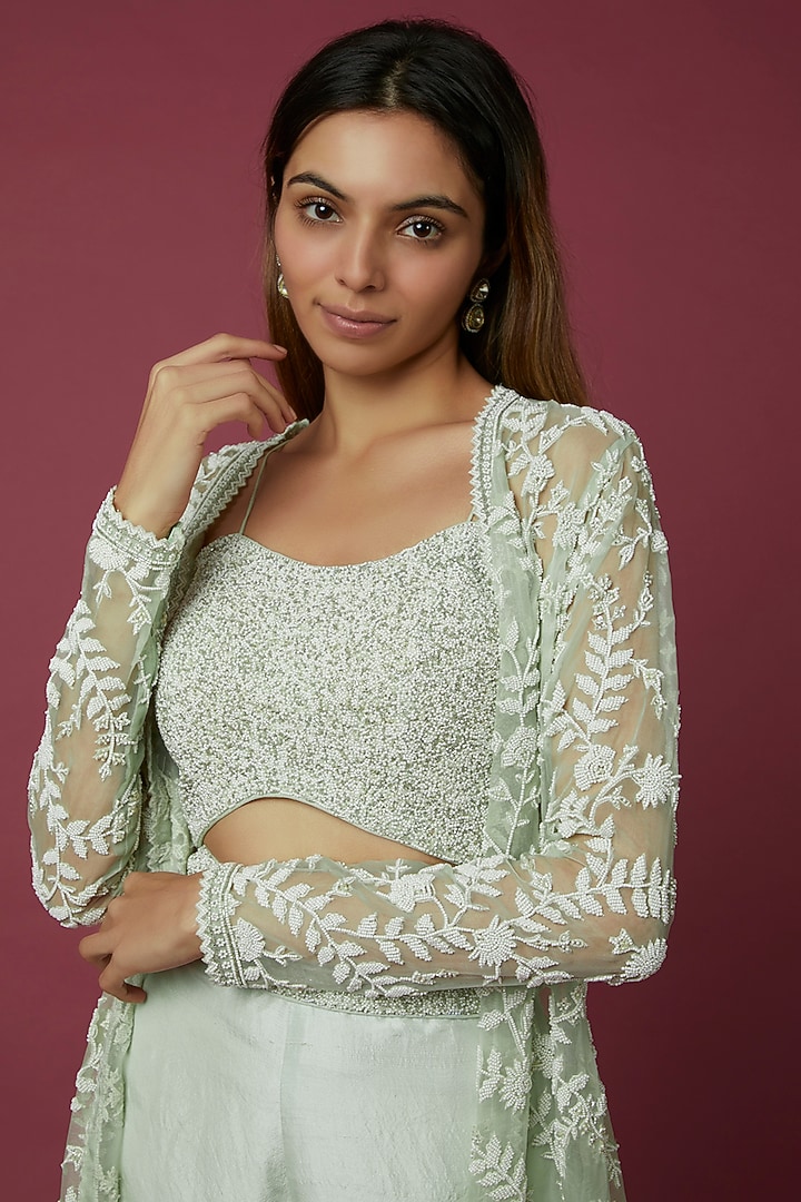 Mint Green Embroidered Jacket Set by COUTURE BY NIHARIKA at Pernia's Pop Up Shop