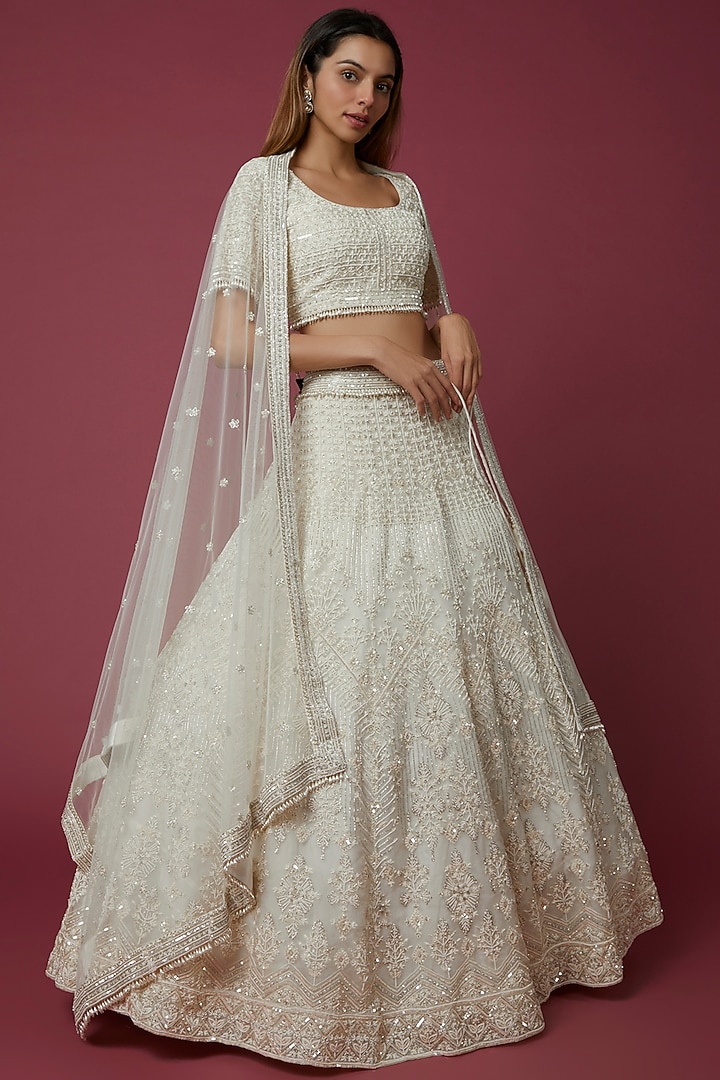 White Embroidered Bridal Lehenga Set by COUTURE BY NIHARIKA at Pernia's Pop Up Shop