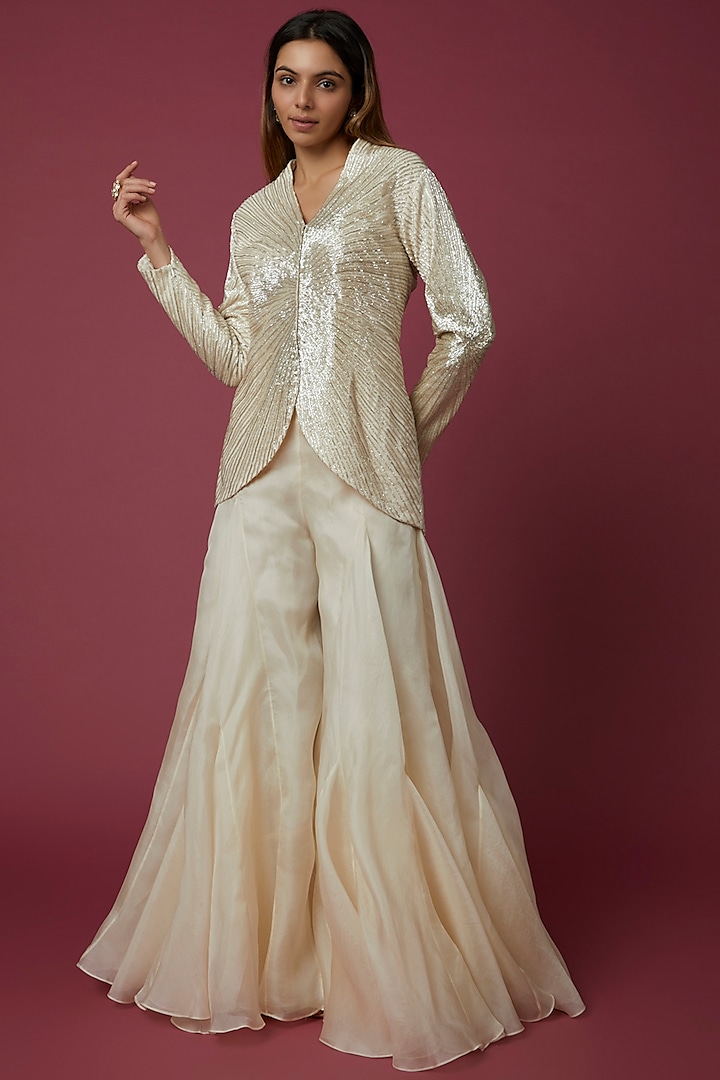 White Embroidered Jacket Set by COUTURE BY NIHARIKA