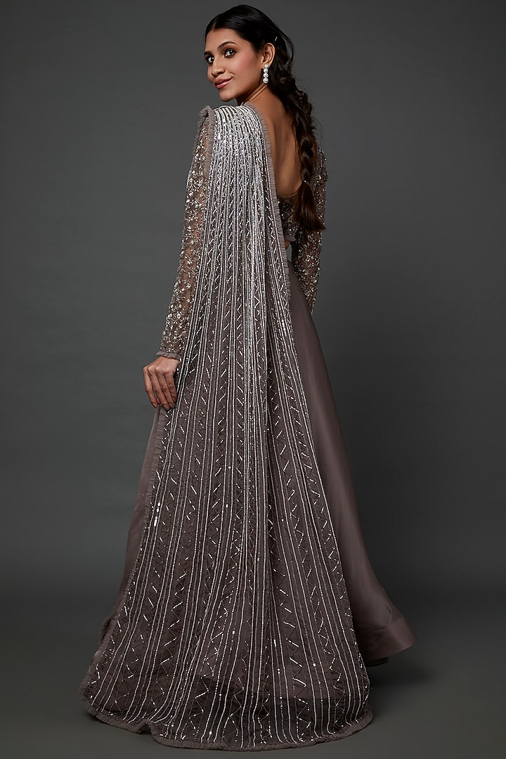 Grey Organza Flared Wedding Lehenga Set by COUTURE BY NIHARIKA at Pernia's Pop Up Shop