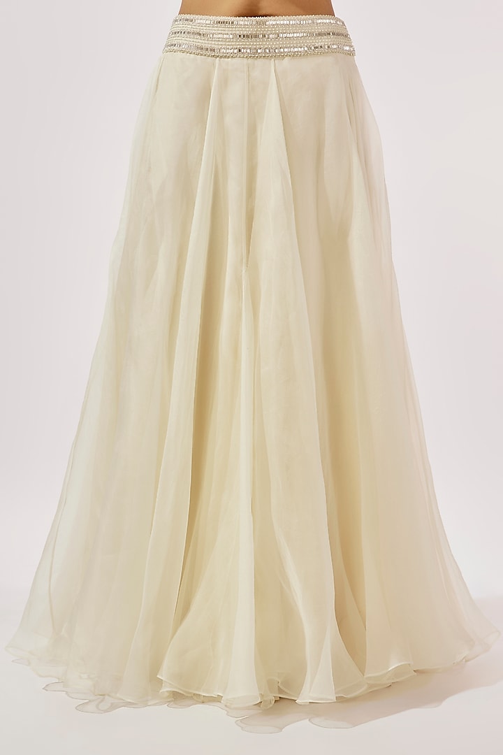Ivory Organza Scalloped Moti Work Cape Set by COUTURE BY NIHARIKA at Pernia's Pop Up Shop