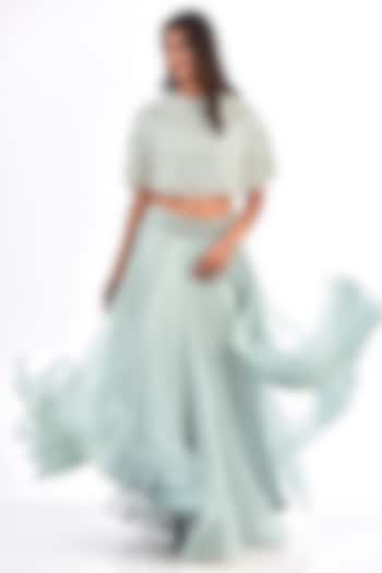 Powder Blue Organza Flared Skirt Set by COUTURE BY NIHARIKA at Pernia's Pop Up Shop