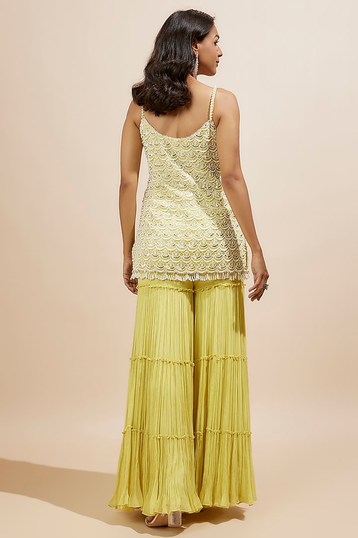 Yellow Viscose Wedding Sharara Set by COUTURE BY NIHARIKA at Pernia's Pop Up Shop