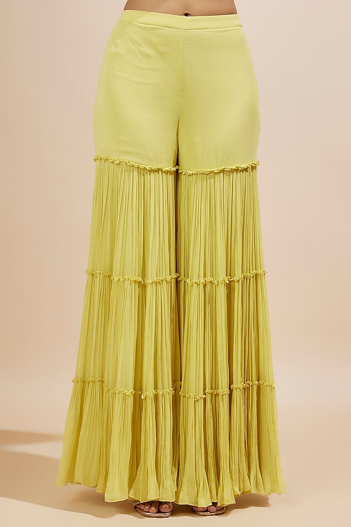 Yellow Viscose Wedding Sharara Set by COUTURE BY NIHARIKA at Pernia's Pop Up Shop