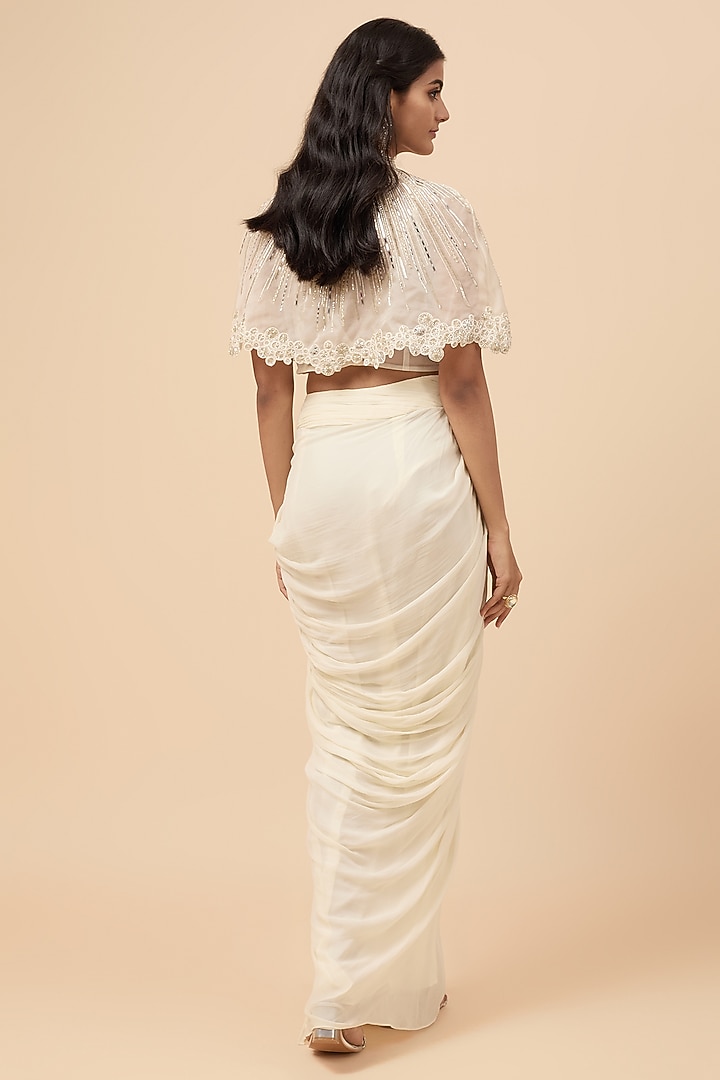 Ivory Viscose Draped Skirt Set by COUTURE BY NIHARIKA at Pernia's Pop Up Shop
