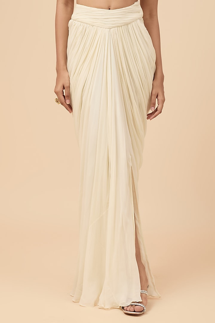 Ivory Viscose Draped Skirt Set by COUTURE BY NIHARIKA at Pernia's Pop Up Shop