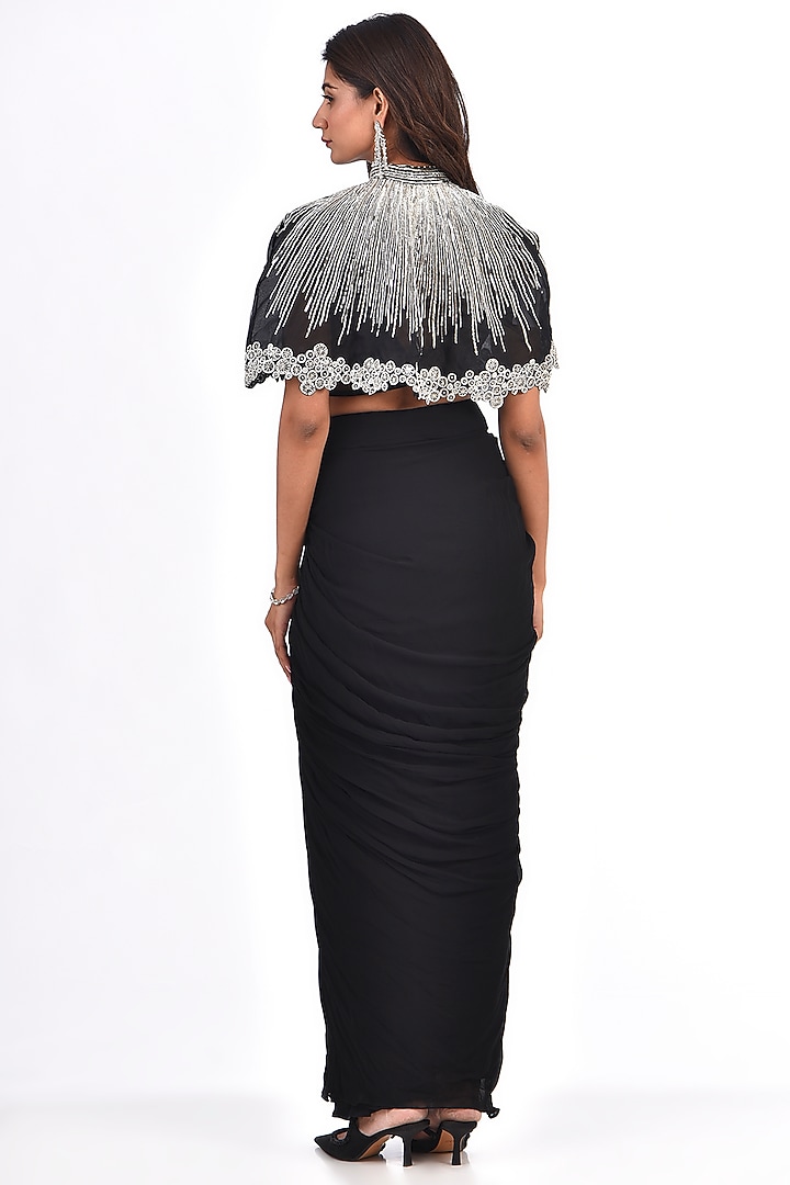 Black Viscose Georgette Draped Skirt Set by COUTURE BY NIHARIKA at Pernia's Pop Up Shop