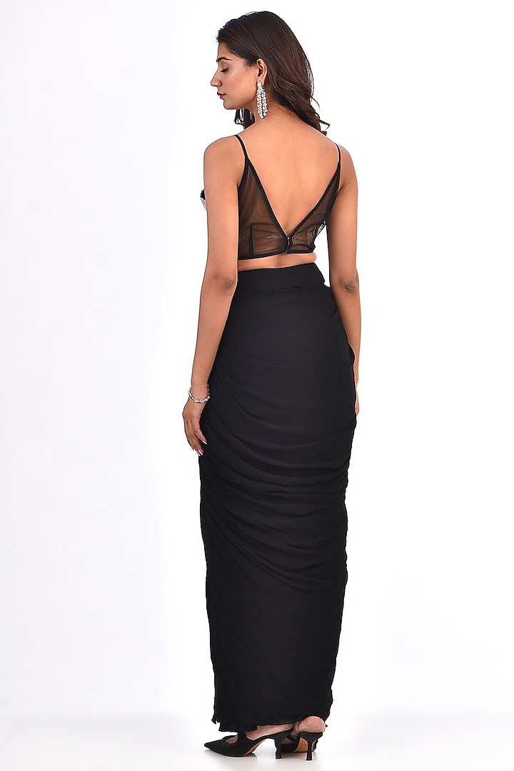 Black Viscose Georgette Draped Skirt Set by COUTURE BY NIHARIKA at Pernia's Pop Up Shop