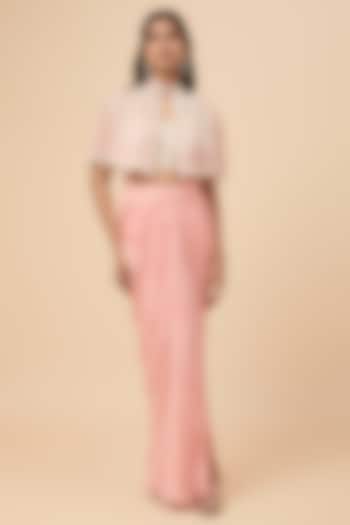Pink Viscose Draped Skirt Set by COUTURE BY NIHARIKA