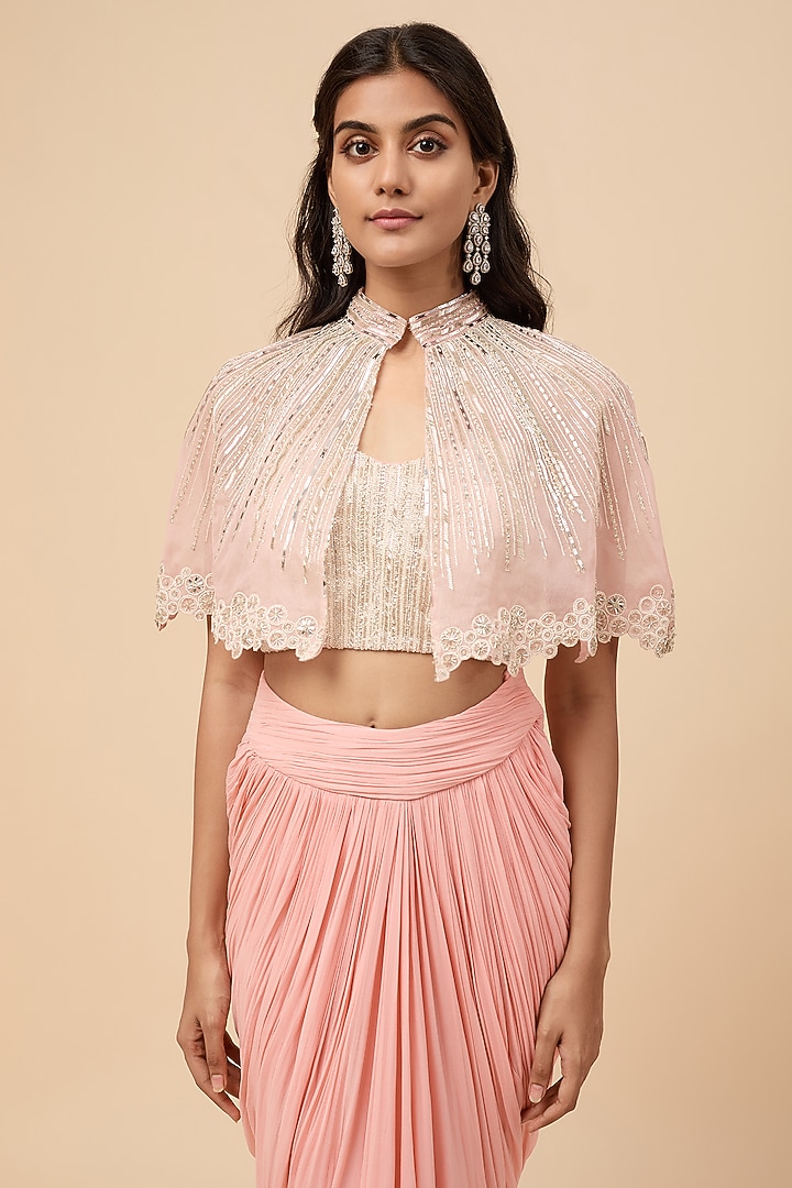 Pink Viscose Draped Skirt Set by COUTURE BY NIHARIKA at Pernia's Pop Up Shop