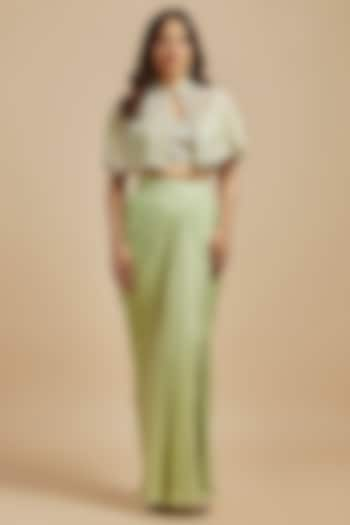 Mint Green Viscose Georgette Draped Skirt Set by COUTURE BY NIHARIKA at Pernia's Pop Up Shop