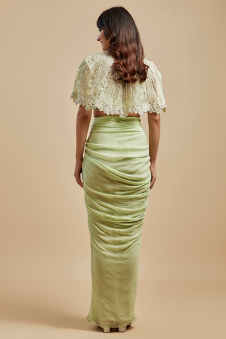 Mint Green Viscose Georgette Draped Skirt Set by COUTURE BY NIHARIKA at Pernia's Pop Up Shop