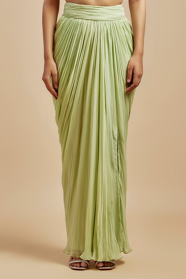 Mint Green Viscose Georgette Draped Skirt Set by COUTURE BY NIHARIKA at Pernia's Pop Up Shop