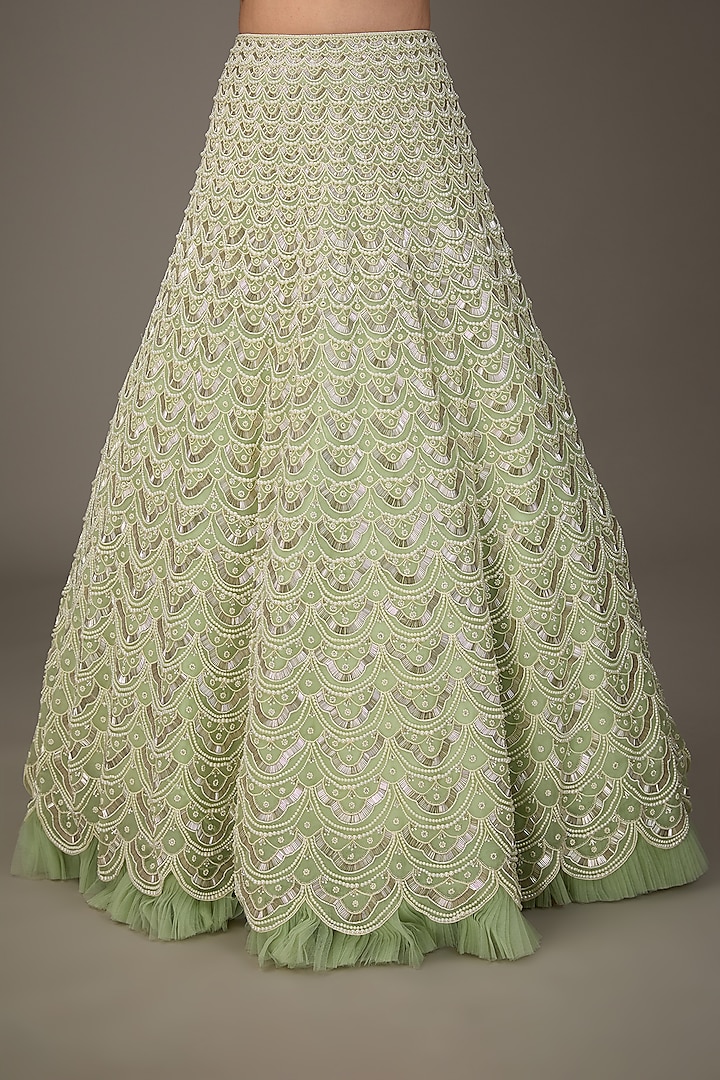 Mint Green Organza Moti Embroidered Bridal Lehenga Set by COUTURE BY NIHARIKA at Pernia's Pop Up Shop