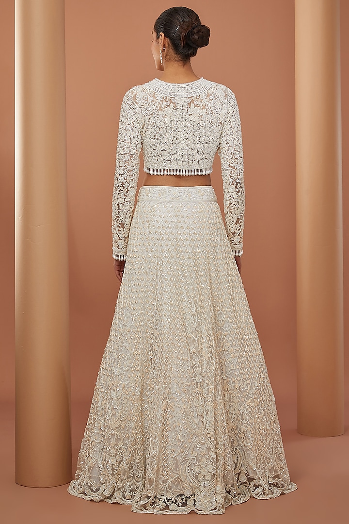 Ivory Net French Knot Hand Embroidered Lehenga Set Design by Neha Mehta Couture at Pernia's Pop Up Shop 2026 Ivory Net French Knot Hand Embroidered Lehenga Set Design by Neha Mehta Couture at Pernia's Pop Up Shop 2026