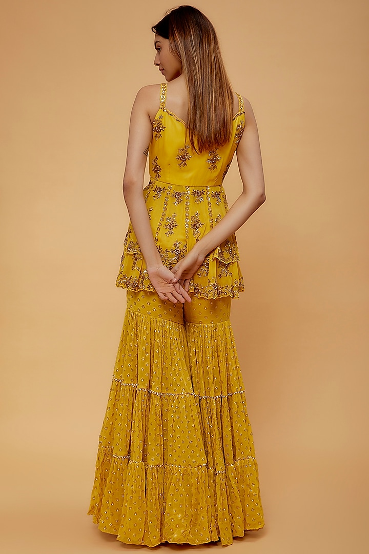 Yellow Georgette Wedding Sharara Set by Neha Mehta Couture at Pernia's Pop Up Shop