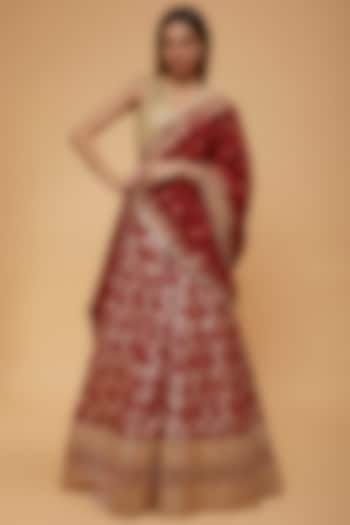 Red Pure Banarasi Lehenga Set by Neha Mehta Couture
