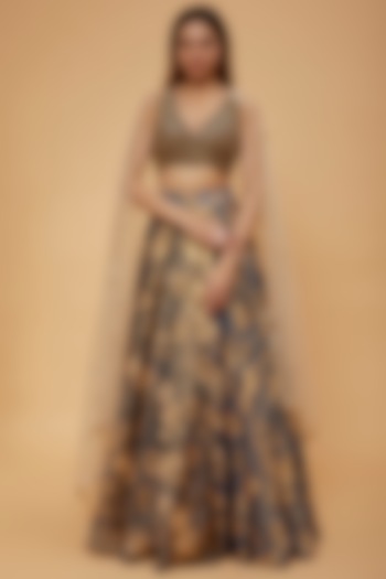 Grey Silk Floral Embroidered Lehenga Set by Neha Mehta Couture