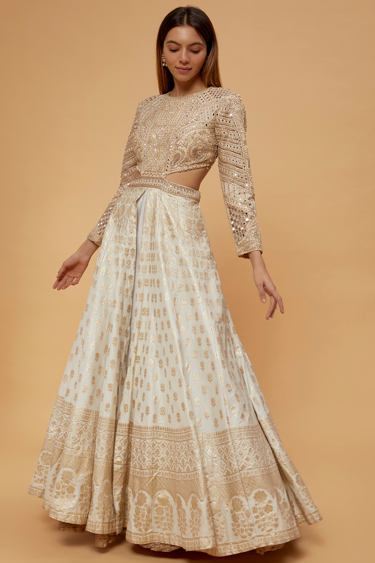 Sea Green Banarasi Silk Gown and Sea Green Banarasi Silk Designer Gown  Online Shopping