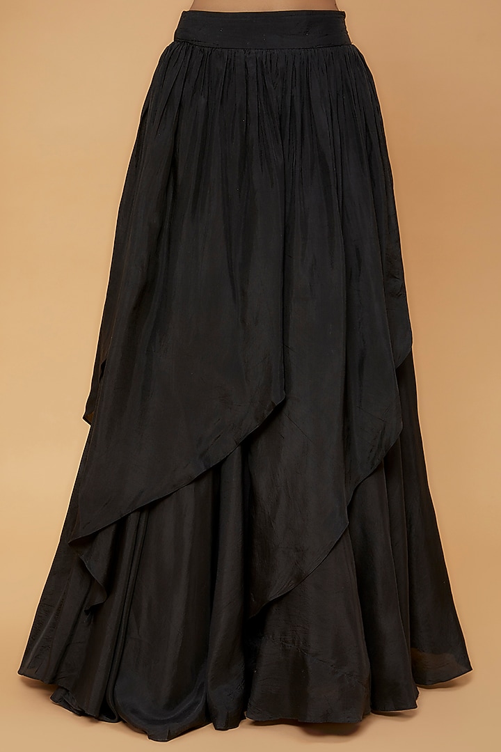 Black Satin Georgette Layered Wedding Lehenga Set by Neha Mehta Couture at Pernia's Pop Up Shop