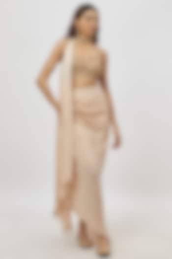 Gold Silk Draped Skirt Set by Neha Mehta Couture at Pernia's Pop Up Shop