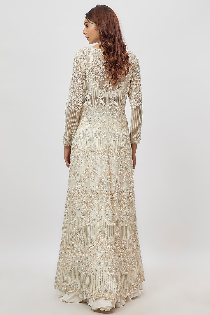 White Silk & Net Hand Embroidered Jacket Bridal Lehenga Set by Neha Mehta Couture at Pernia's Pop Up Shop