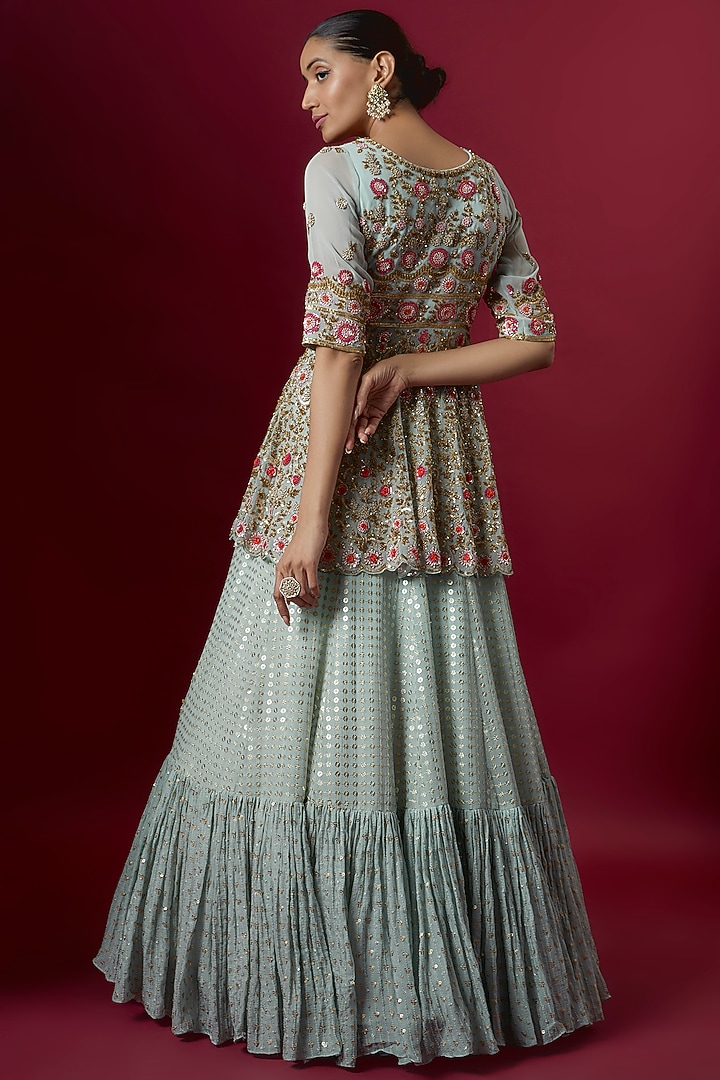 Blue Georgette Wedding Lehenga Set by Neha Mehta Couture at Pernia's Pop Up Shop