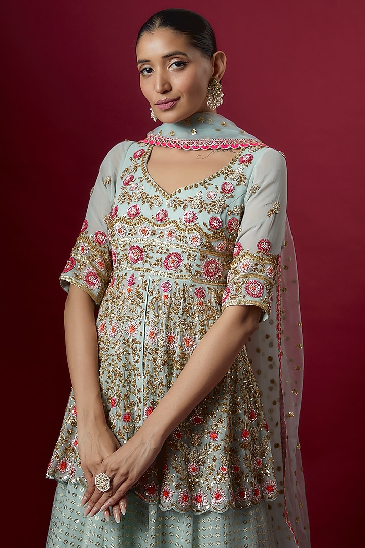 Blue Georgette Wedding Lehenga Set by Neha Mehta Couture at Pernia's Pop Up Shop