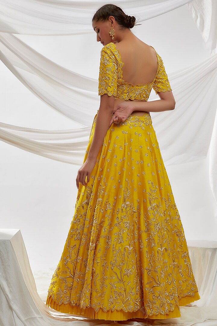 Mustard Yellow Silk Hand Embroidered Bridal Lehenga Set by Neha Mehta Couture at Pernia's Pop Up Shop