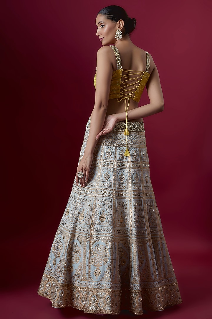 Powder Blue Silk Hand Embroidered Wedding Lehenga Set by Neha Mehta Couture at Pernia's Pop Up Shop