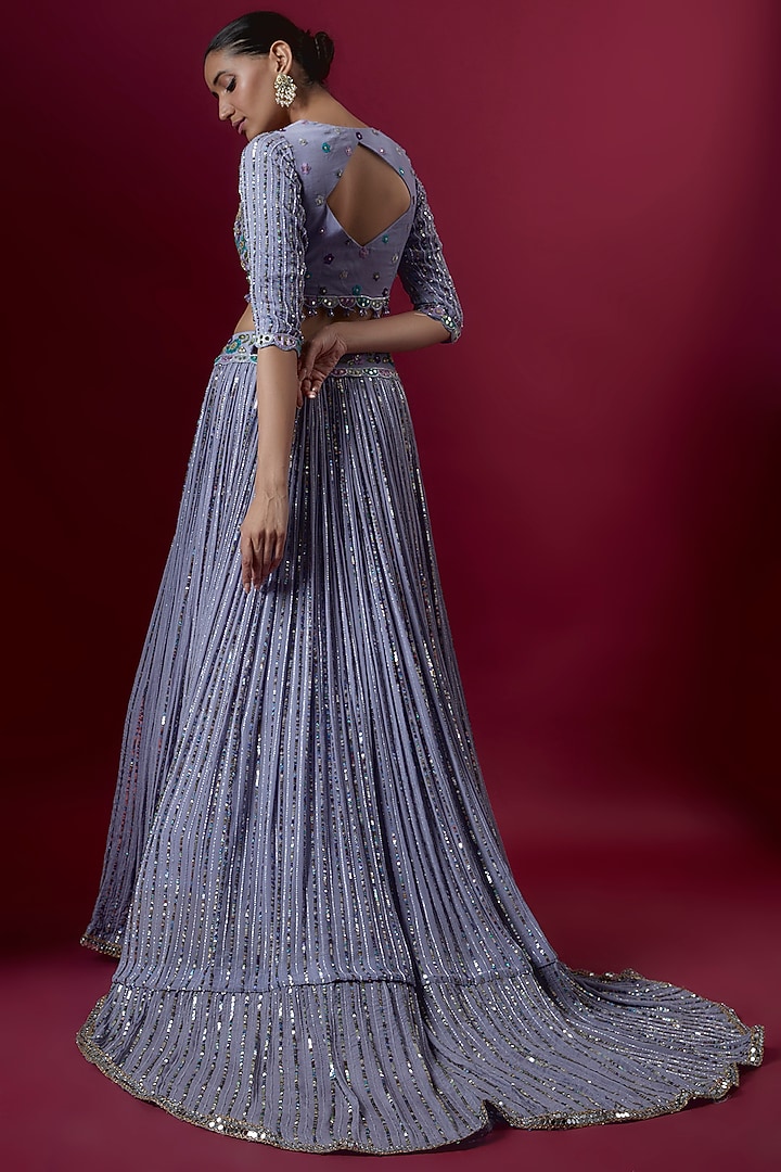 Purple Silk Hand Embroidered Wedding Lehenga Set by Neha Mehta Couture at Pernia's Pop Up Shop