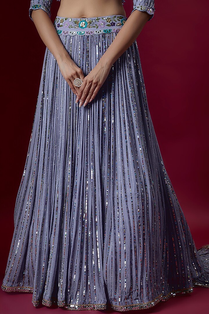 Purple Silk Hand Embroidered Wedding Lehenga Set by Neha Mehta Couture at Pernia's Pop Up Shop