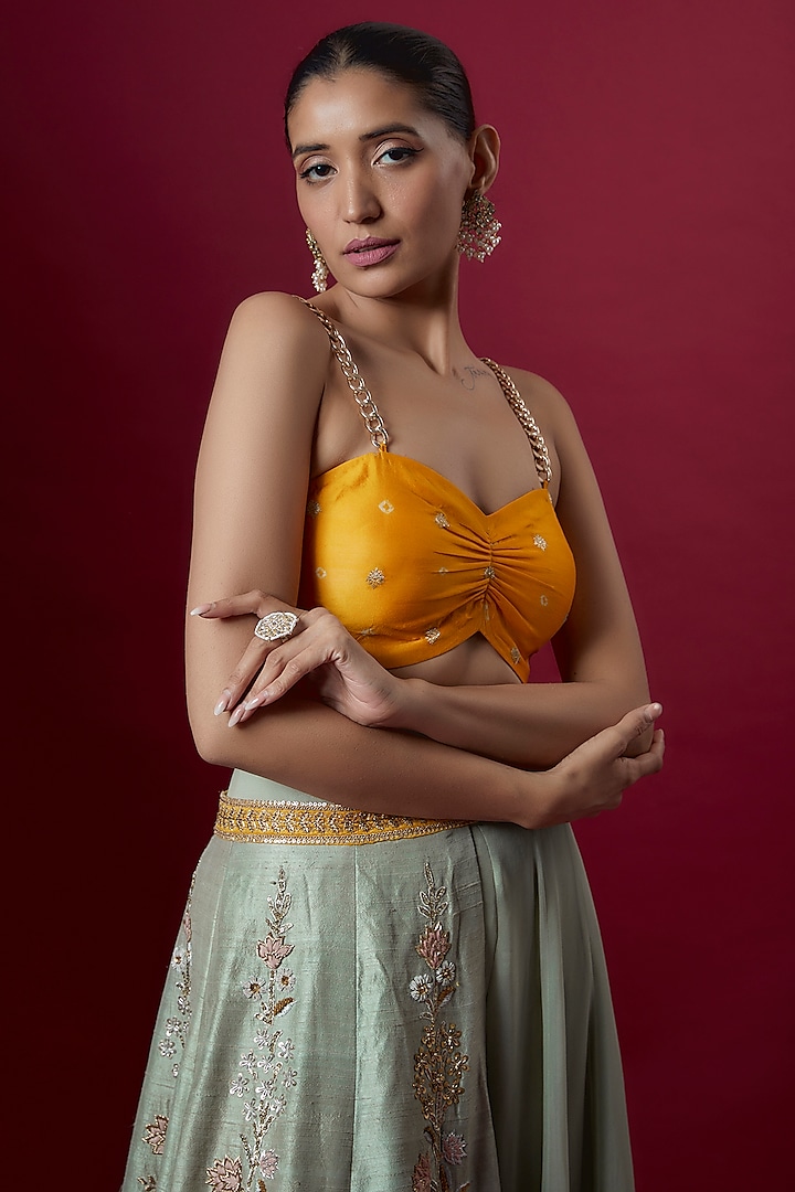Powder Blue Silk Hand Embroidered Wedding Lehenga Set by Neha Mehta Couture at Pernia's Pop Up Shop