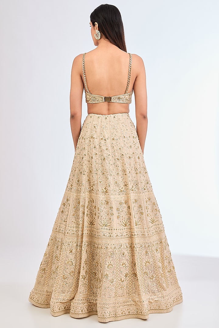 Gold Lucknowi & Silk Hand Embroidered Wedding Lehenga Set by Neha Mehta Couture at Pernia's Pop Up Shop