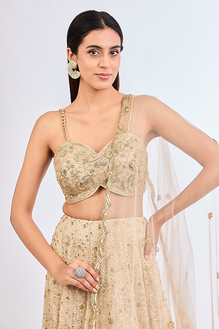 Gold Lucknowi & Silk Hand Embroidered Wedding Lehenga Set by Neha Mehta Couture at Pernia's Pop Up Shop
