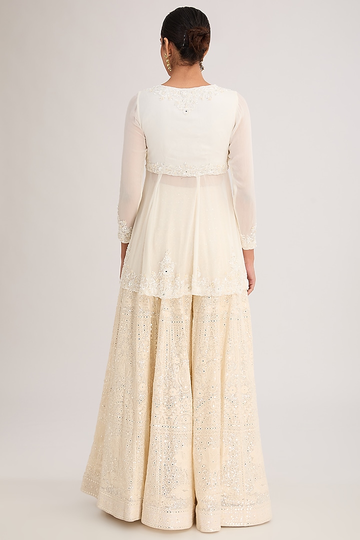 Ivory Lucknowi & Georgette Wedding Sharara Set by Neha Mehta Couture at Pernia's Pop Up Shop