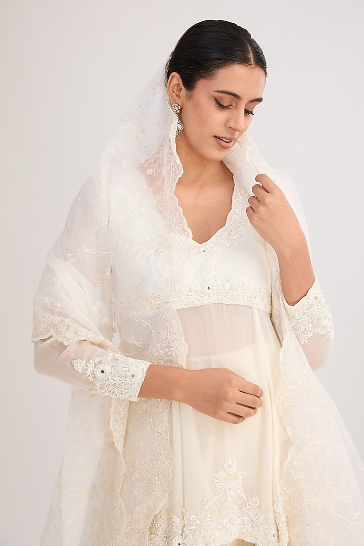 Ivory Lucknowi & Georgette Wedding Sharara Set by Neha Mehta Couture at Pernia's Pop Up Shop