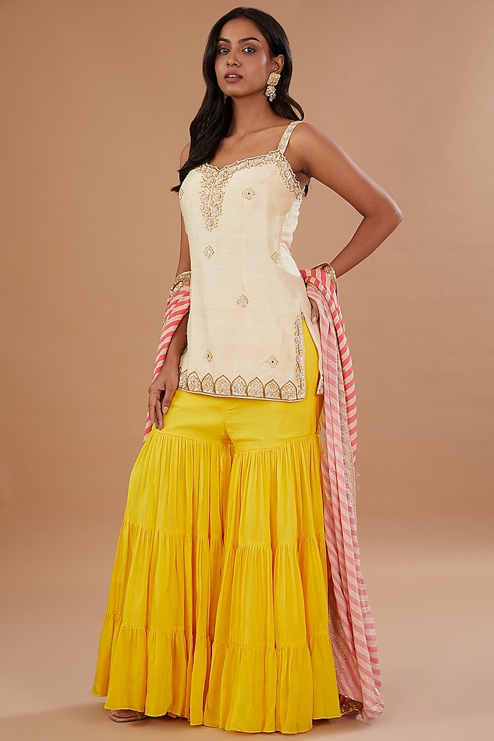 Yellow Silk Sharara Set by Neha Mehta Couture