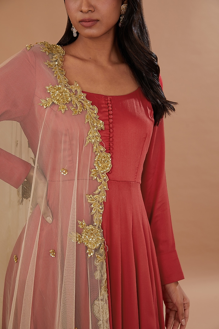 Red Silk Wedding Anarkali Set by Neha Mehta Couture at Pernia's Pop Up Shop