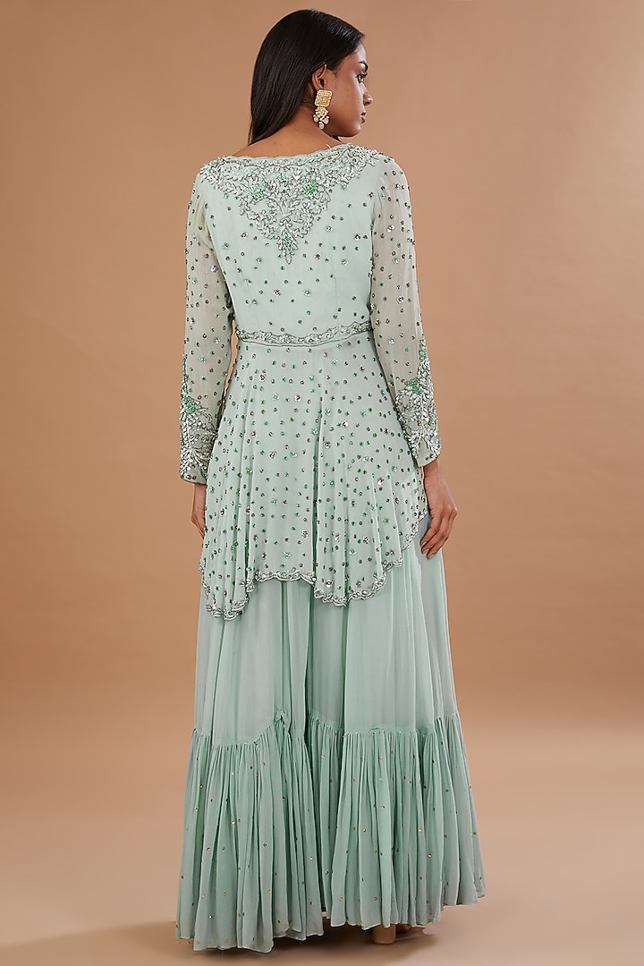 Blue Georgette Bridal Sharara Set by Neha Mehta Couture at Pernia's Pop Up Shop
