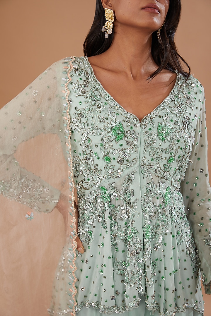 Blue Georgette Bridal Sharara Set by Neha Mehta Couture at Pernia's Pop Up Shop